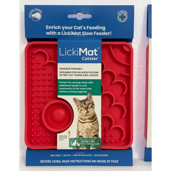 TWO LickiMat Slow Feeders Cat Kitten Reduce Stress Entertain Healthier Digestion - Picture 3 of 4